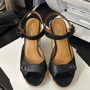 Coach Black and Tan Wedge Sandals